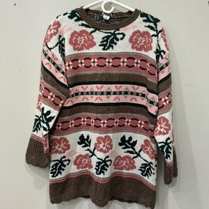 Vintage Basic Editions Floral Knitted Pullover Sweater Women’s Size Large